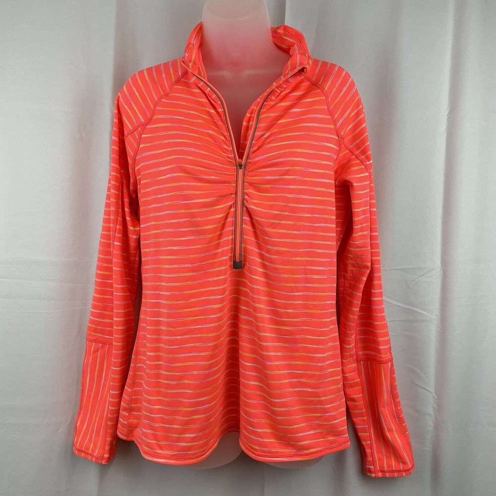 Athleta Coral Stripe Half-Zip Pullover Hoodie